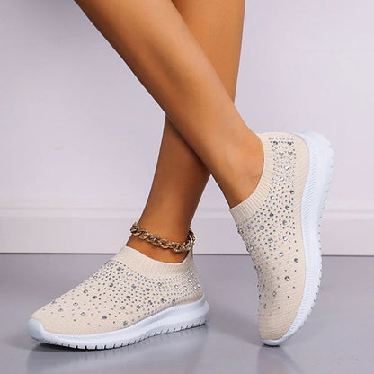 2024 New Crystal Breathable Mesh Sneaker Shoes for Women Comfortable Soft Bottom Flats Plus Size 43 Non Slip Casual Shoes Woman