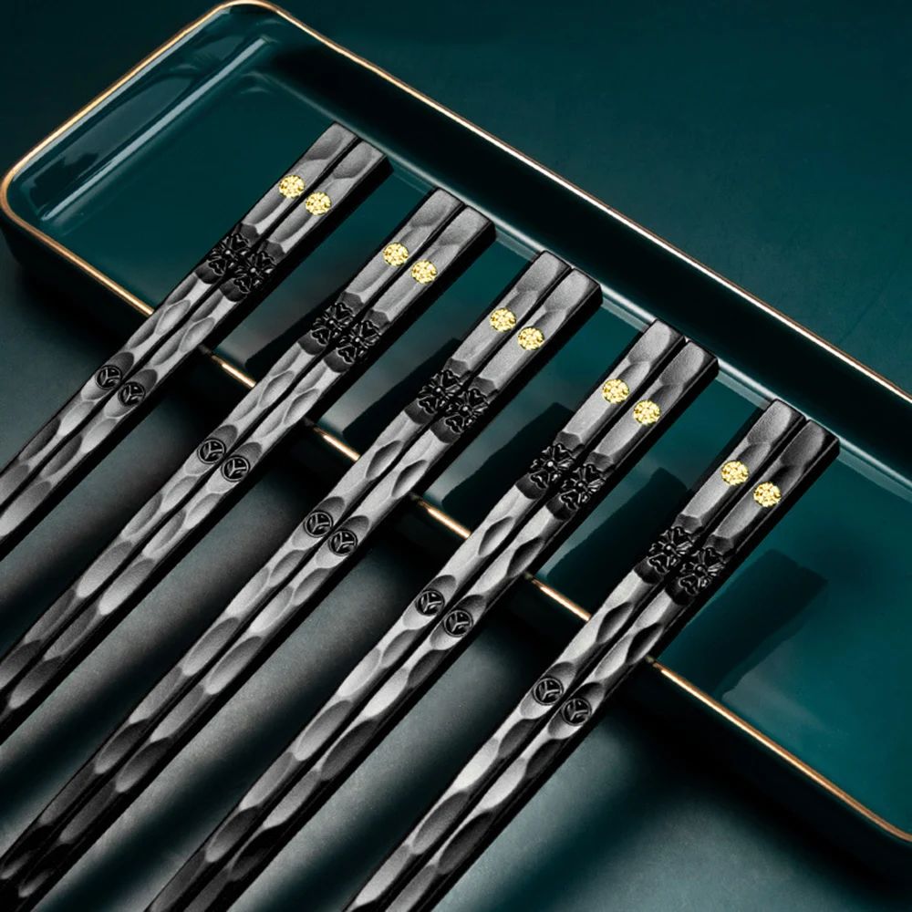 5 Pares de Hashis Japoneses Chineses para Comer Sushi Reutilizáveis de Metal Coreano Conjunto de Talheres Saudáveis