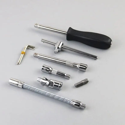 Jogo de Ferramentas para Carro Mecânico 46 Peças Kit Soquete de 1/4 Pol. com Chave Catraca de Torque - Combo para Reparo Automotivo