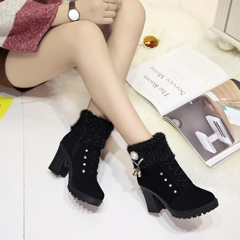 Women Boots Winter Designer High Heels Shoes for Women 2024 New Short Plush High Platform Ankle Boots Elegant Botas Mujer