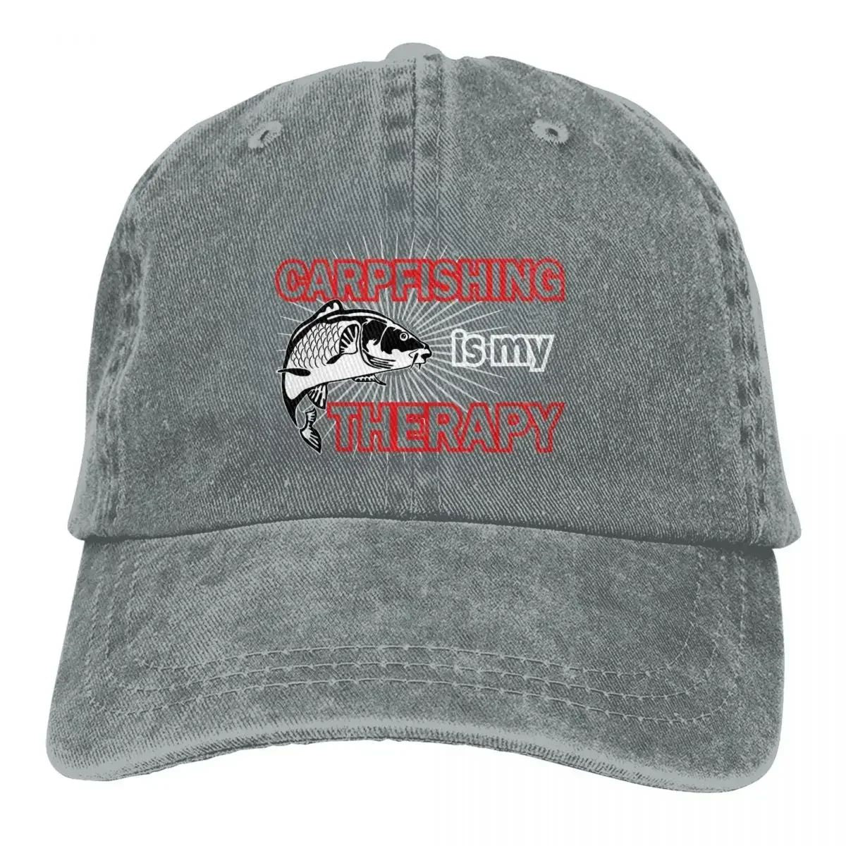 Washed Men's Baseball Cap Carpfishing Is My Therapy Trucker Snapback Caps Dad Hat Carp Fishing Fisher Hats