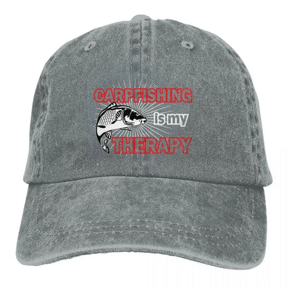 Washed Men's Baseball Cap Carpfishing Is My Therapy Trucker Snapback Caps Dad Hat Carp Fishing Fisher Hats
