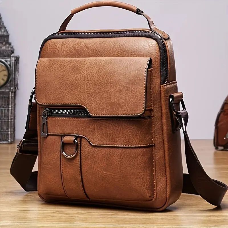 Men's Crossbody Bags Business Flap Male Solid Messenger Bag Travel Bag Brand Men Shoulder Bag for 9.7" iPad Men PU Leather Flaps