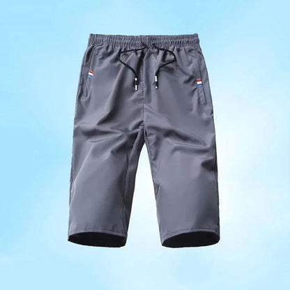 Sport Loose Over Silk Knee Length Pants 2025 Men New Summer Thin Shorts Male Casual Quick Dry Ice Silk Zipper Pocket Capri Pants