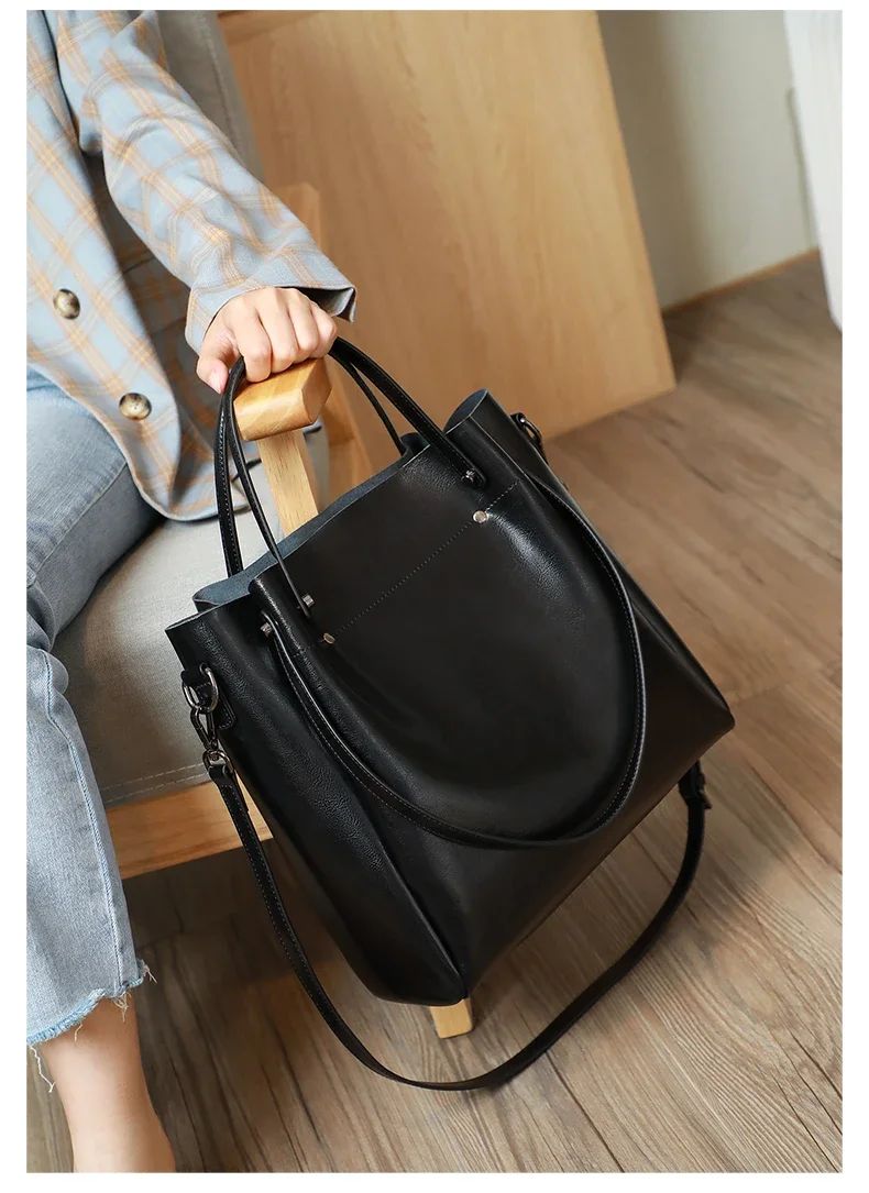 Women's Cow Genuine Leather Handbags Lady Vintage Retro Cowhide shoulder Bag Ladies Luxury large capacity multiple Pockets Lady