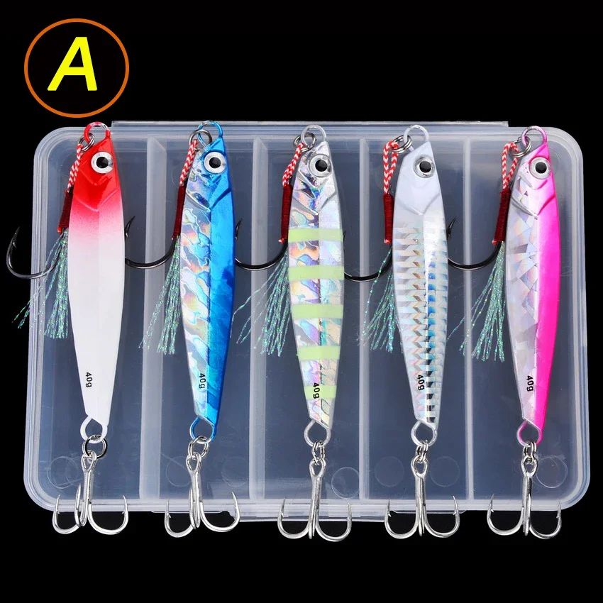 5 unidades de isca artificial de pesca de metal 7g-40g, isca rígida para trolling, isca de pesca para baixo, tralha de pesca de truta, jigs de pesca de truta, iscas de água salgada