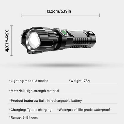 Portable Strong Light LED Flashlight Rechargeable Telescopic Zoom Torch Safety Emergency Light for Outdoor Camping Cycling Lamp