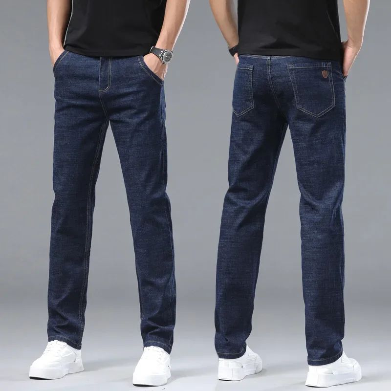 Calça Jeans Masculina de Marca de Luxo Stretch Reta Casual Slim Fit Jeans Masculino Design Clássico de Negócios Calça Tamanho Grande