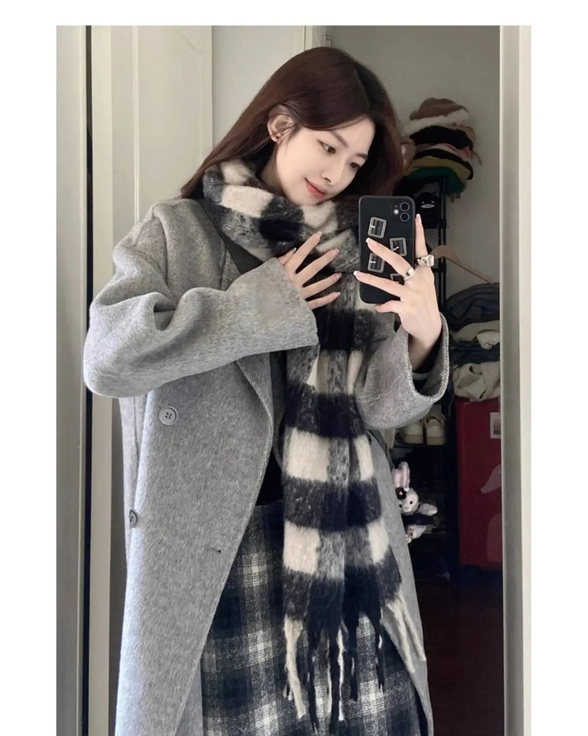 Oatmeal Color Woolen Coat Women's Loose Mid-Length Korean Style Autumn Winter New Arrival Fashion Outerwear Pure Color Full Slee