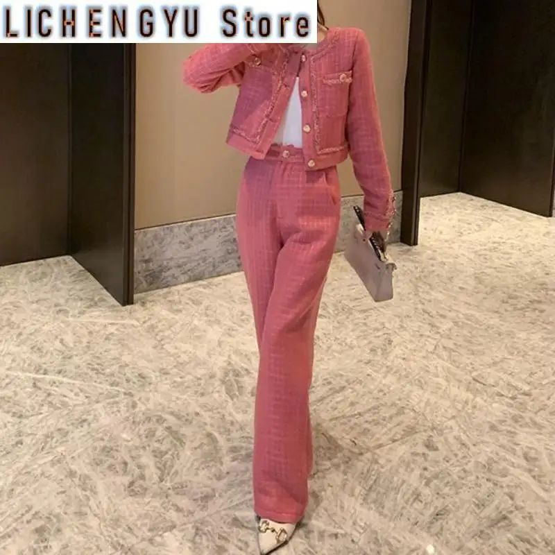 New  High Quality Women's Spring Temperament Slim Senior Sense of Small Dress Ladies Wide Leg Pants Two-piece Set