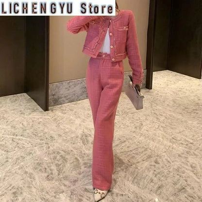 New  High Quality Women's Spring Temperament Slim Senior Sense of Small Dress Ladies Wide Leg Pants Two-piece Set