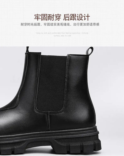botas chelsea masculinas de luxo cano alto, sapatos de couro originais pretos da moda, bota plataforma de cowboy, bota chunky com cano longo elegante