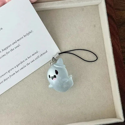Creative Halloween Luminous Mini Cute Ghost Pendant Keychains Resin Keyring Key Holder for Kid Adult Festival Gifts Bag Charms