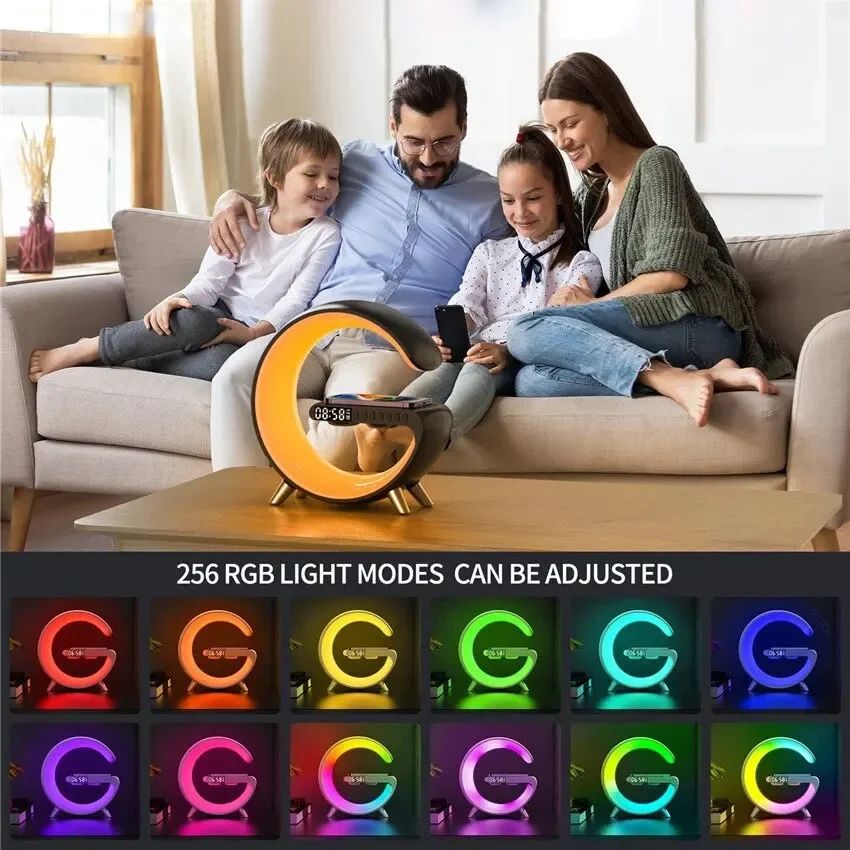 Caixa de Som Bluetooth Multifuncional BIG G Luz Noturna RGB Carregador Sem Fio Rápido Suporte para iPhone Samsung Xiaomi Estação de Carregamento