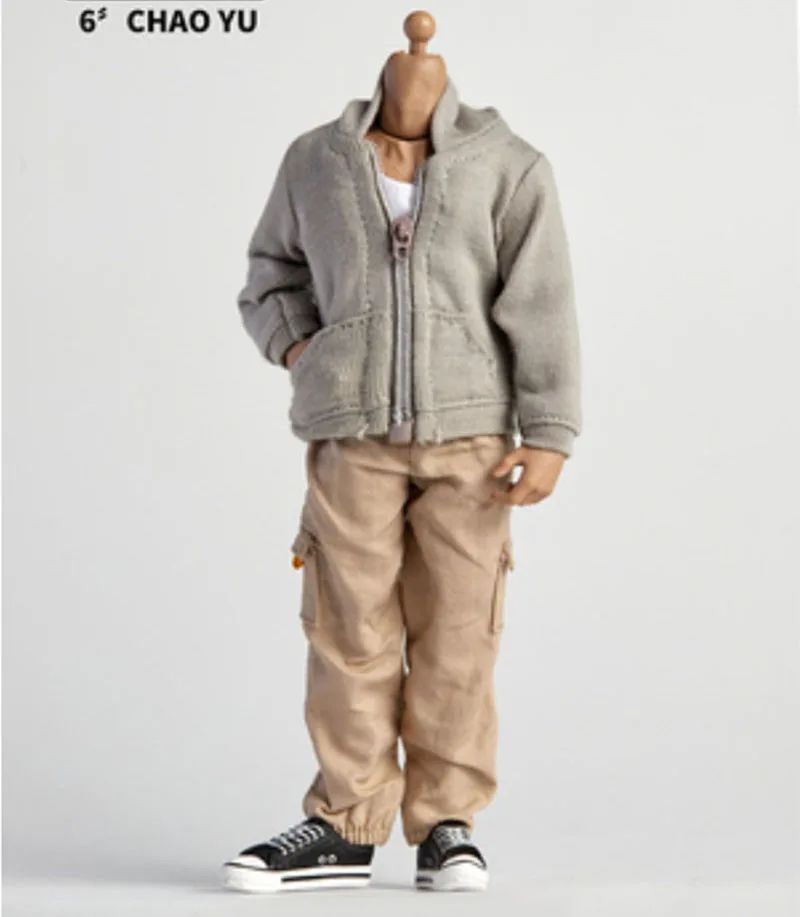 1/12 Scale Male Casual Zippered Hoodie Vest Pants Clothes Set Loose Short Sleeves T-Shirt Shorts Fit 6" Action Figures Body Doll