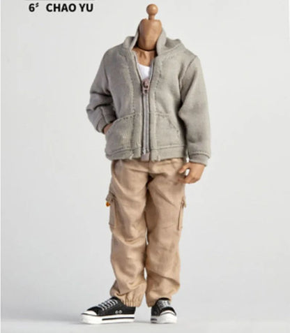 1/12 Scale Male Casual Zippered Hoodie Vest Pants Clothes Set Loose Short Sleeves T-Shirt Shorts Fit 6" Action Figures Body Doll