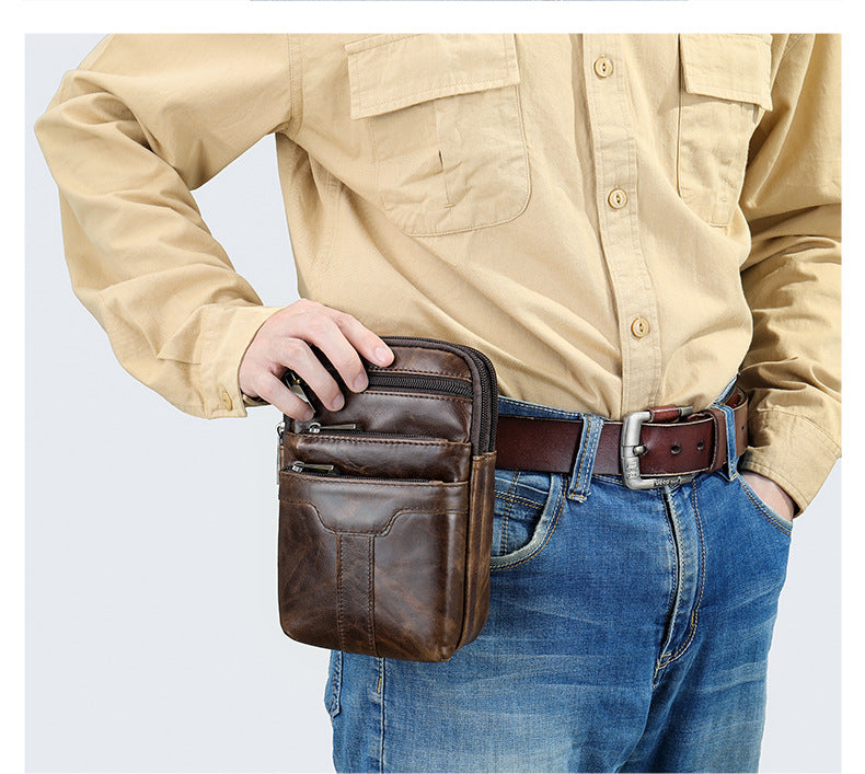 New Men's Cow Leather Chest Bag Man Small Shoulder Casual Male Crossbody Waist Bag