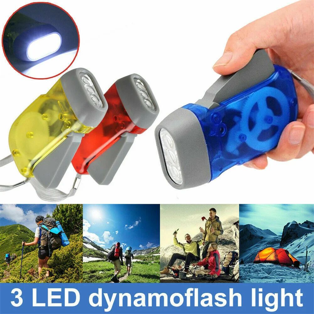 Hand 3 Colors Pressing Dynamo Crank Wind Power Up Flashlight Mini Self Generating Torch LED Camping Lamp Light for Outdoor Home