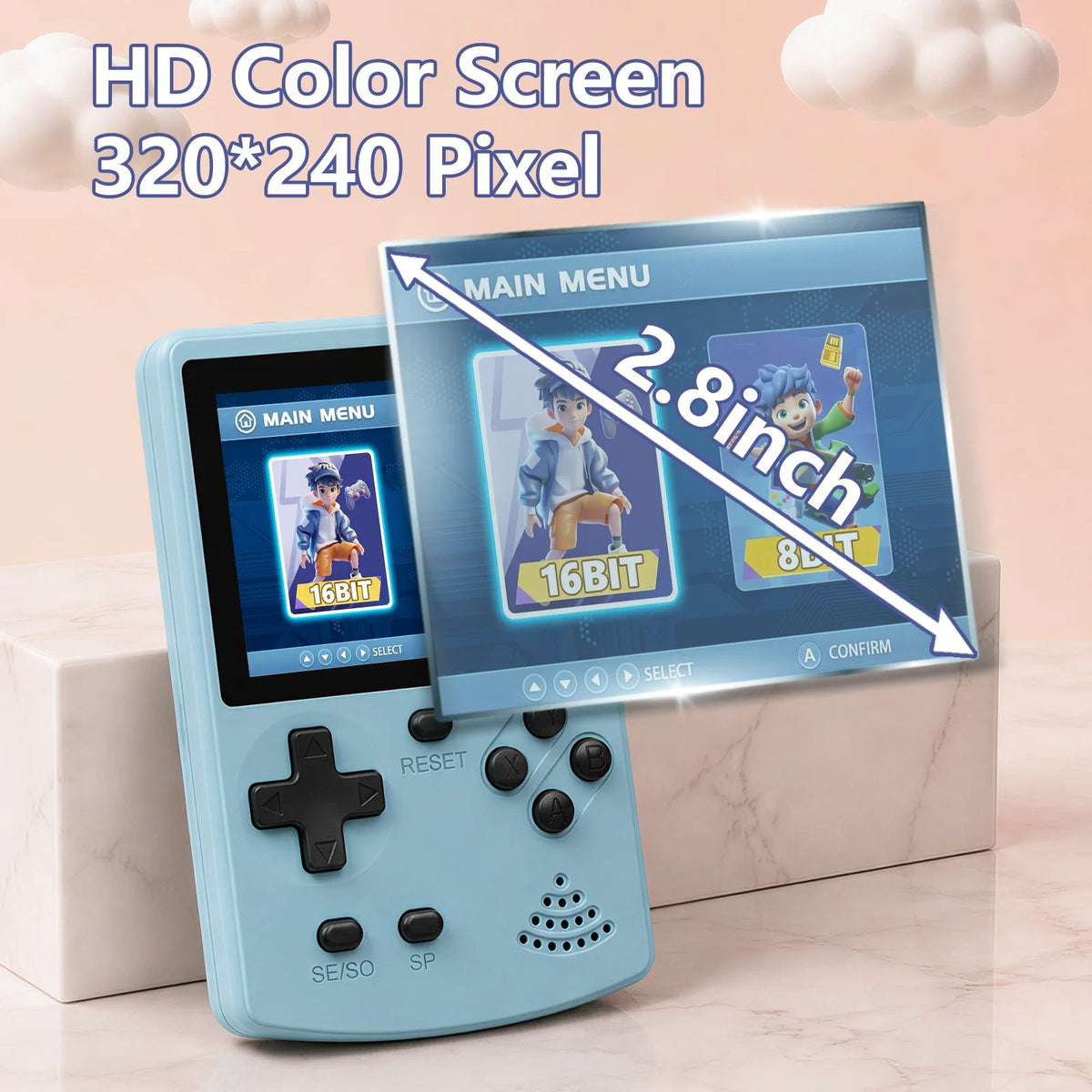 GAMINJA Handheld Game Console 300 Classic 8bit/16bit Games 2.8" HD Screen Retro Video Mini Game Console Gift for Nostalgia