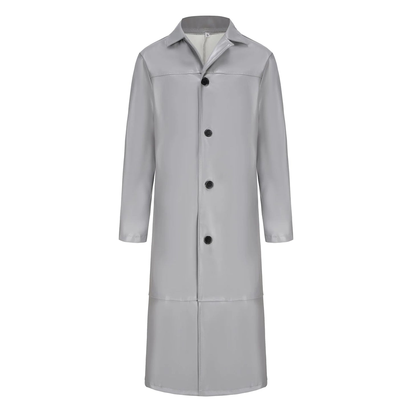 Casual Pure Color Slim Fit PU Leather Long Jacket Men's Coat with Lining Autumn Fashion Quality Outerwear Male Model