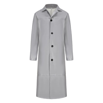 Casual Pure Color Slim Fit PU Leather Long Jacket Men's Coat with Lining Autumn Fashion Quality Outerwear Male Model