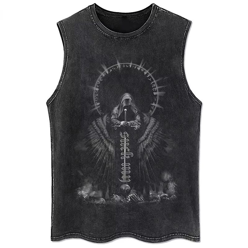 2025 Gothic Washed American Vintage Tank Tops Man Sleeveless Shirt Summer New Trendy Y2k Clothes Casual Gym Vest Oversized