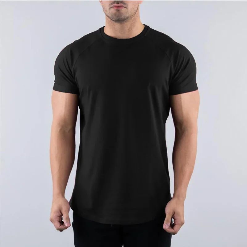 Plain Summer Cotton Breathable Short Sleeve Shirts Gym Sport Workout Muscle Running T-shirts Mens Bodybuilding Fitness Clothing