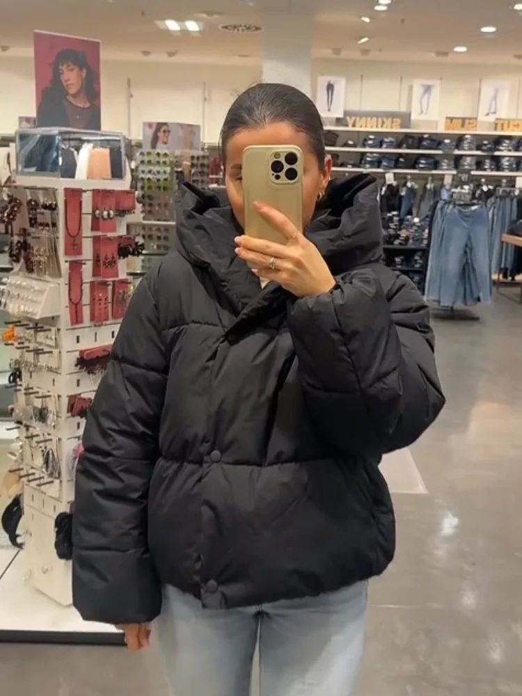 Women's Hooded Cotton Jacket Casual Winter Coat Comfortable Pocket Zipper Button Warm Lady Coats Daily Street Outerwear 2025