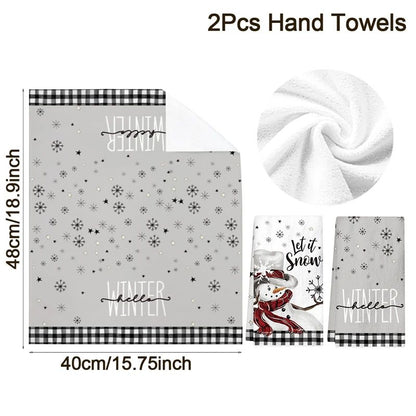 2pcs Christmas Kitchen Towels Buffalo Plaid Xmas Hand Towels Christmas Decorations for Home 2025 Navidad Noel Dish Towels Gifts