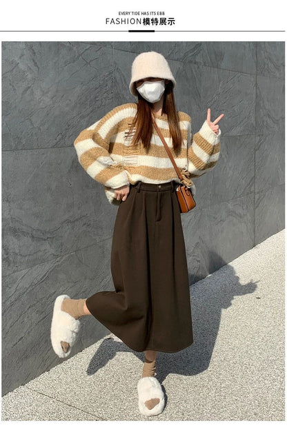 High Waist Plus Size Women Skirt Spring Women Clothing High Waist Hepburn Style Mid-Length A-Line Skirt New Casual Solid Skirts