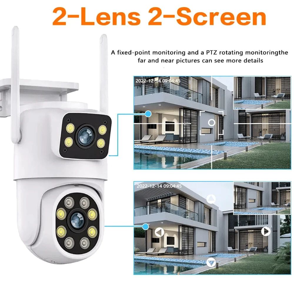 Câmera WIFI PTZ de Lente Dupla Tuya 4K 8MP para Exterior com Tela Dupla Ai Detecção Humana Automática Segurança com Alexa Google
