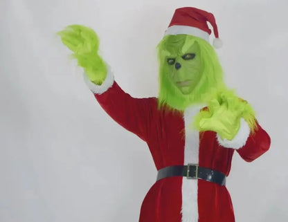 2024 New Christmas Costume Cosplay Clothes Dress Up Santa Claus Weird Green Haired Monster Grinch Party Performance Costume