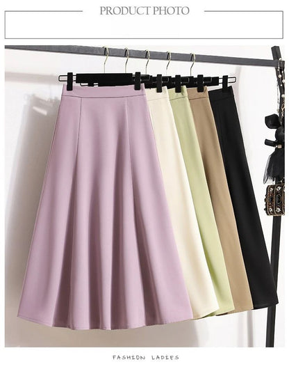 Ladies' Summer High Waist Plus Size Skirts 2026 Mid To Long Flowing Suit Skirt New Style Casual Solid Color A-line Skirt