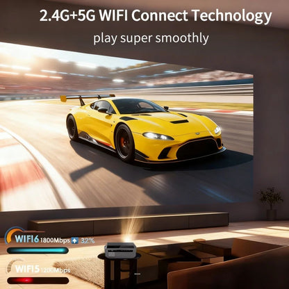 Projetor 4K com foco automático 3500 ANSI, Wi-Fi 2.4+5G, Bluetooth, Full HD 1080P, HDR, Android TV, para filmes, vídeos e home theater durante o dia