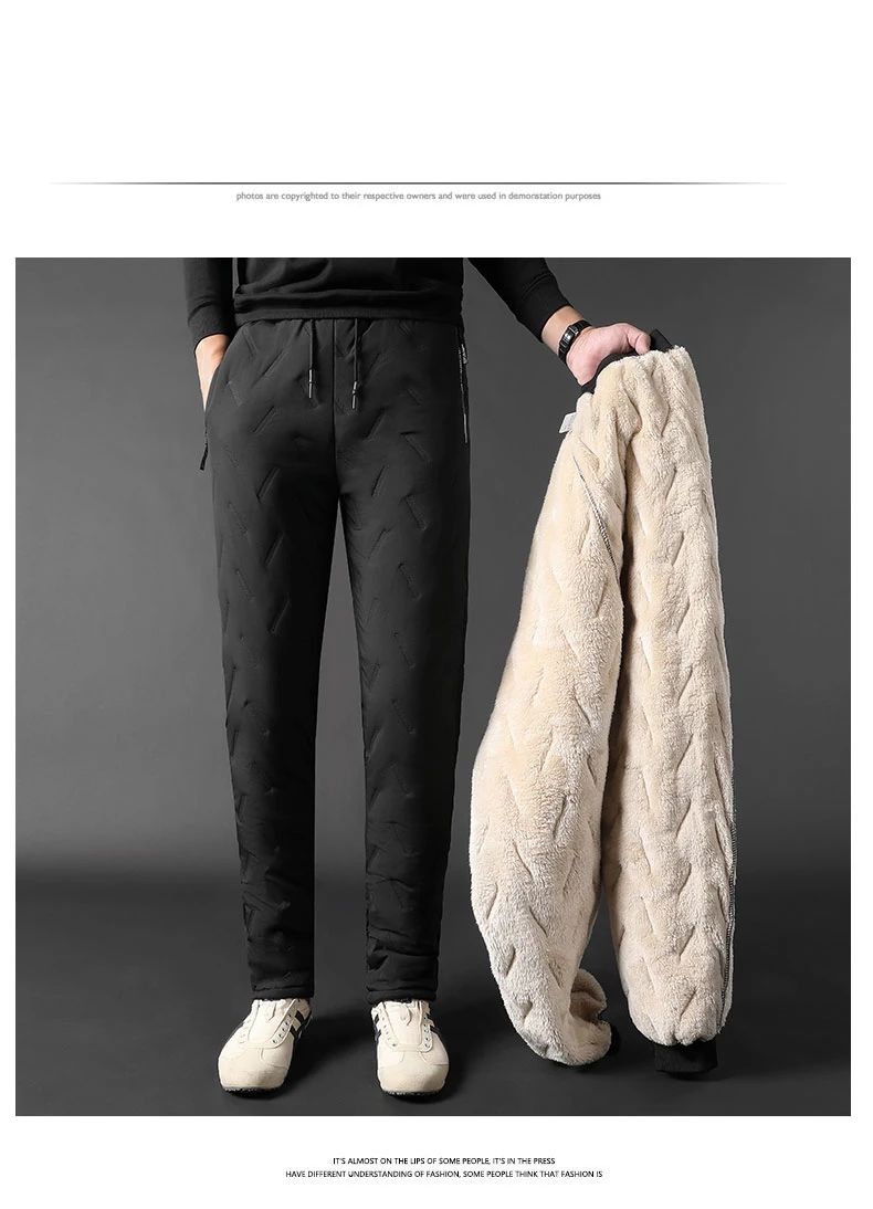 Calça Moletom Masculina Jogger Impermeável Forrada de Lã Grossa Calças de Treino Esportivas Quentes de Inverno com Zíper e Bolsos