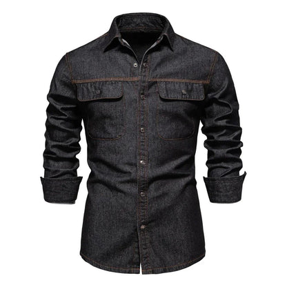 New Autumn 100% Cotton Men's Denim Shirts Solid Color Long Sleeve Cowboy Jean T-Shirt Coat Fashion Casual Fit Shirts for Men