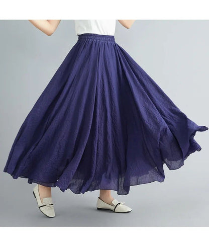 Fashion Solid Cotton Linen Women Skirts Maxi Elegant Harajuku Saia Casual Loose Long Skirt Ladies Clothes Faldas Ropa Mujer