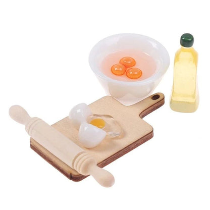 5Pcs/Set Cute Rolling Pin Eggs Bowl Olive Oil Set Kitchen Accessories 1:12 Dollhouse Miniature Home Decor Living Room Decoration