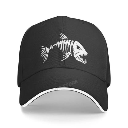 Men Outdoor Fishing Cap Fishing Hat Baseball Golf Hunting Cap With Cartoon Fish Bones Snapback Hat