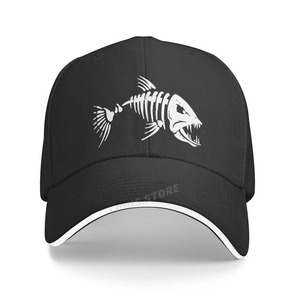 Boné de Pesca Masculino para Ar Livre, Boné de Pesca, Boné de Beisebol, Boné de Golfe, Boné de Caça com Ossos de Peixe de Desenho Animado, Boné Snapback