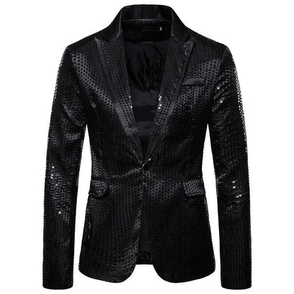 New Fashion Black Sequin Mens Shiny Suit Jacket One Button Blazer For Male Nightclub Singers Stage Dress Blazers Chaqueta Hombre