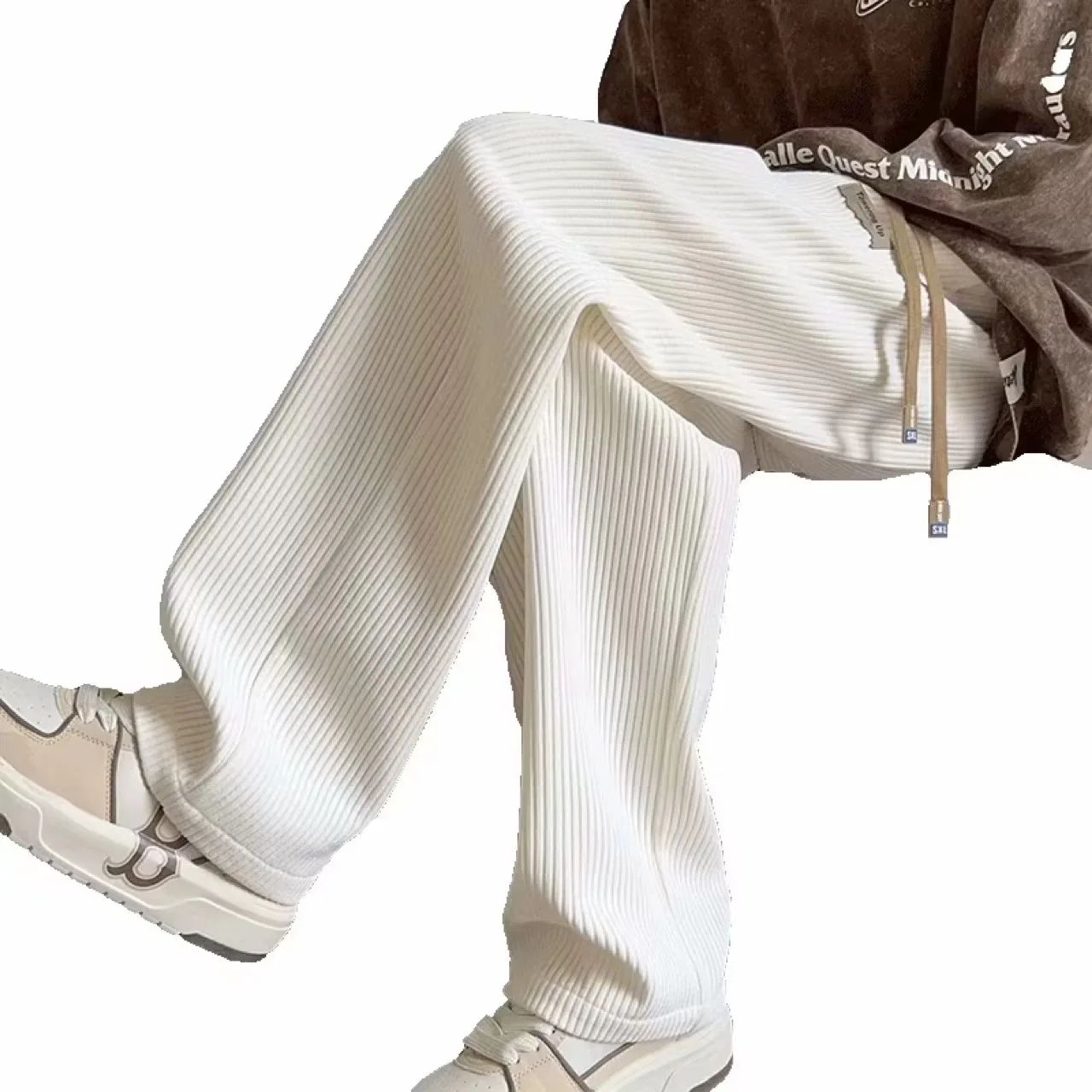 Men's Casual Corduroy Pants Spring Autumn New American Loose Wide Leg Sport Trousers Texture Straight Leg Trousers