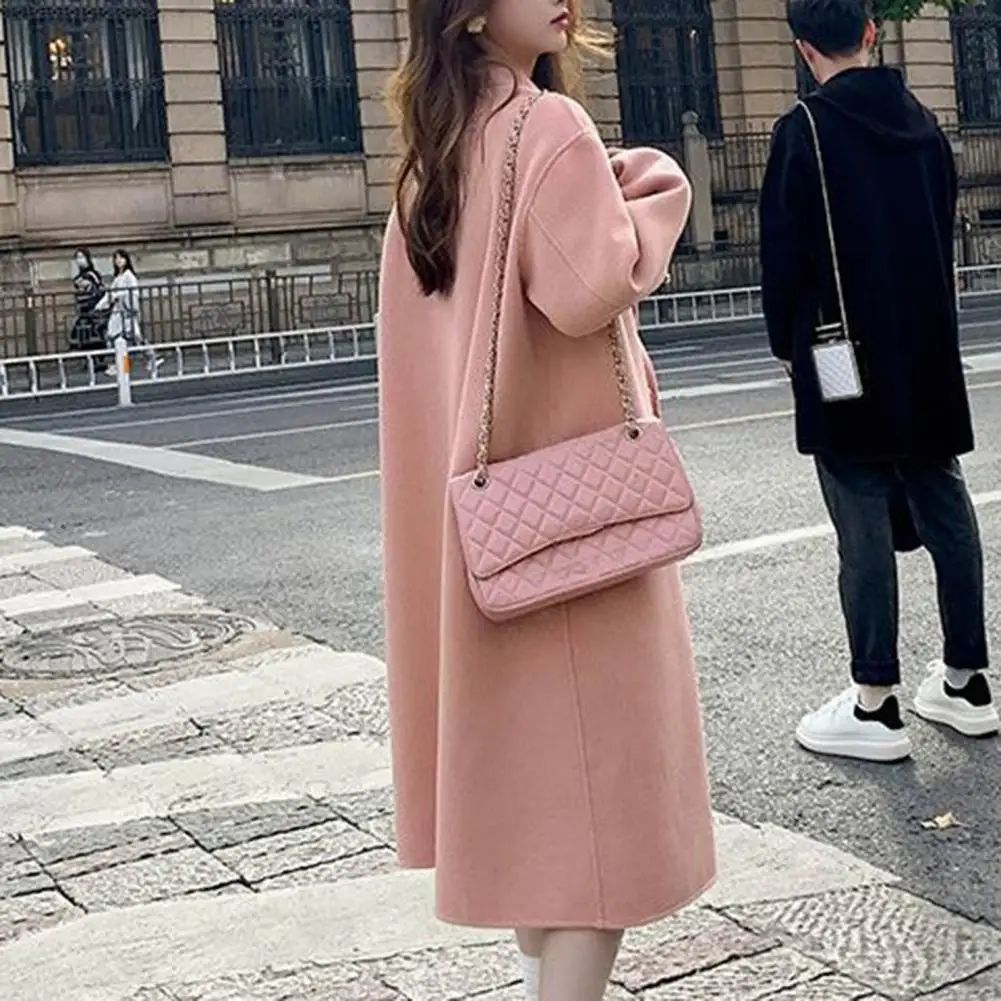 Women Coat Double-Breasted Mid-length Outerwear Lapel Stylish Warm Mid-Length Double Pockets Winter Coat Lady Accessories