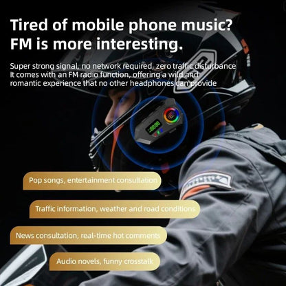 Motorcycle Helmet Headset Bluetooth 6.0 FM Radio Waterproof LCD Display Communication System for Motorbike Riders
