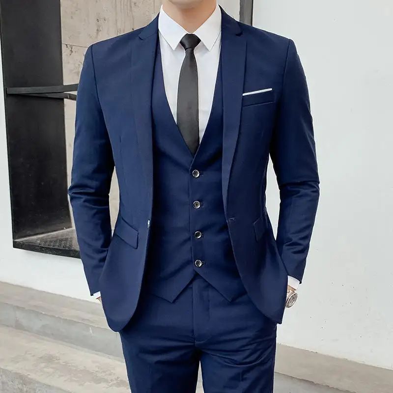 Suit S-7XL (Blazer+ Waistcoat + Trousers) Men's Fashion Business Dinner Gentleman Slim British-style Evening Dress Group Suit
