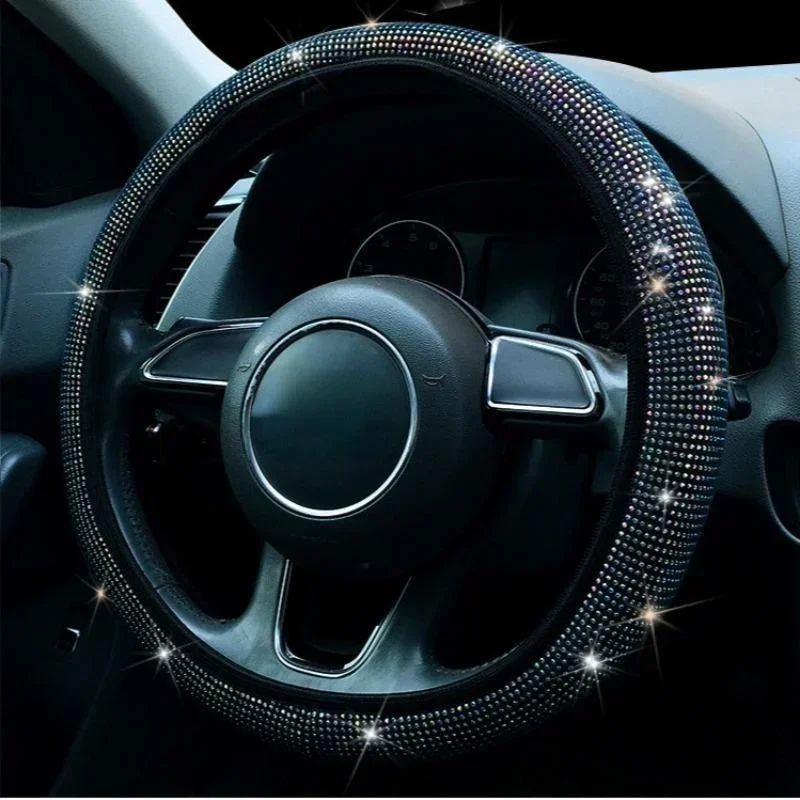 Capa de Volante de Carro 37/38cm Universal Strass Diamante Brilhante Elasticidade Acessórios Internos para Carro Para Quatro Estações