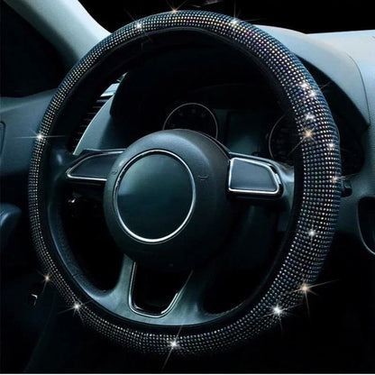 Capa de Volante de Carro 37/38cm Universal Strass Diamante Brilhante Elasticidade Acessórios Internos para Carro Para Quatro Estações