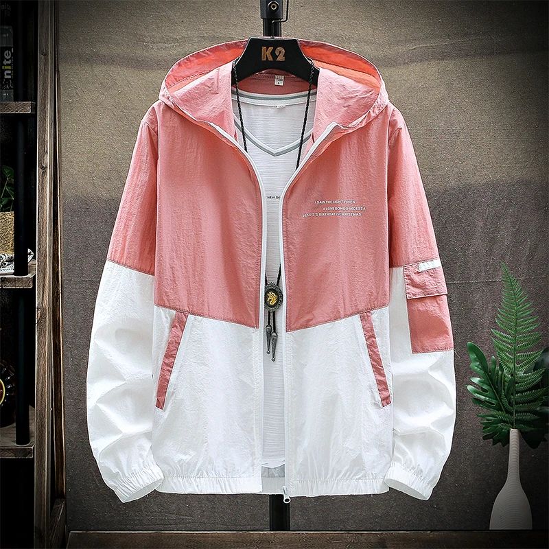 2025 Summer Skin Coats Men Ultra Light UV Sun Protection Big Size Hooded Windbreaker Jacket Men Striped Casual Outwear