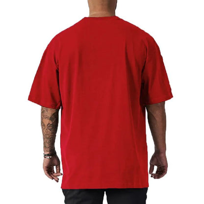 Summer Oversized Mens Cotton Loose Dropped Shoulder Fitness Summer Gym Sports Bodybuilding Short Sleeve T-shirt