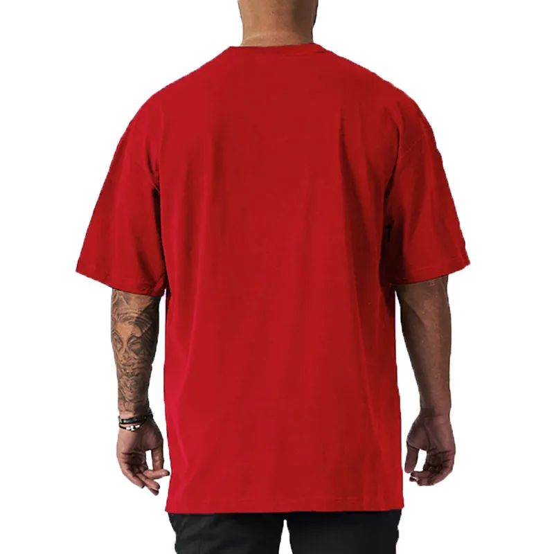 Summer Oversized Mens Cotton Loose Dropped Shoulder Fitness Summer Gym Sports Bodybuilding Short Sleeve T-shirt